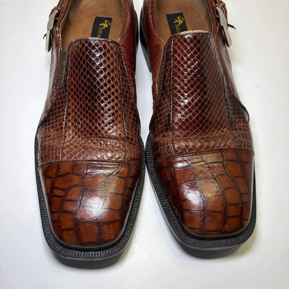 Stacy Adams Genuine Snake Shoes Men's Size 8 Brown Leather Monk Strap Dress